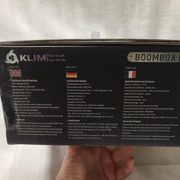 KLIM Boombox E1 - CD Player Portable Audio System, xtra BASS Subwoofer,FM,Remote - Picture 7 of 8